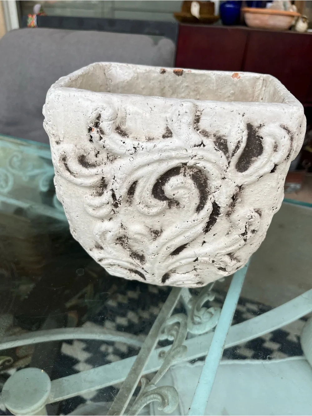 Decorative White Square Scroll Planter - Unbranded